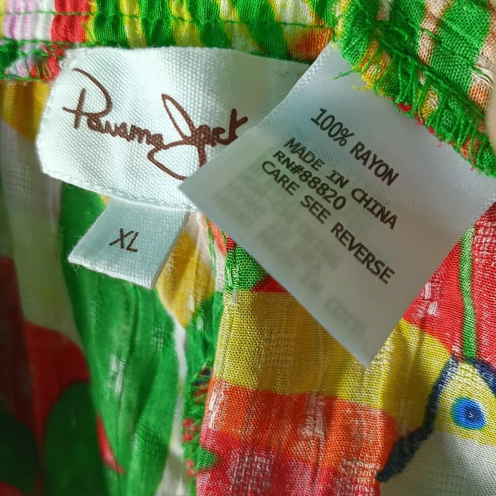 Panama Jack Wide Leg Pants Size XL Tropical Bird Print Resort Drawstring Flowy - Picture 3 of 8